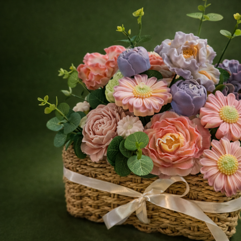 arreglo floral hecho con velas decorativas en forma de flor para regalo especial